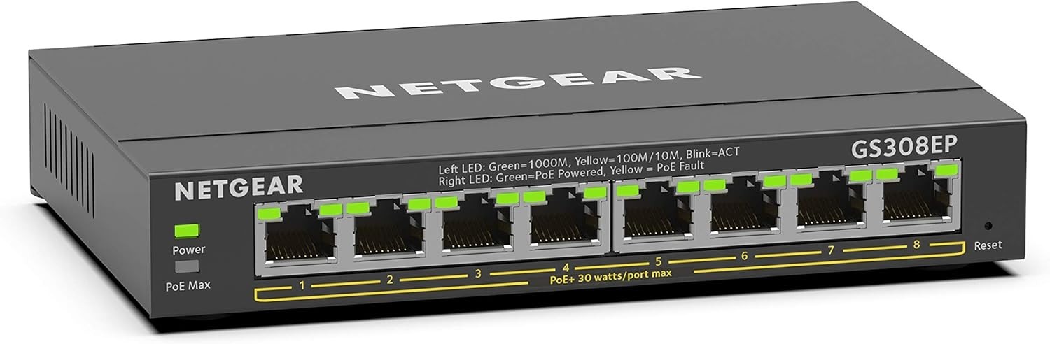 NETGEAR 8 Port PoE Gigabit Ethernet Easy Smart Managed Essentials Switch-GS308EP