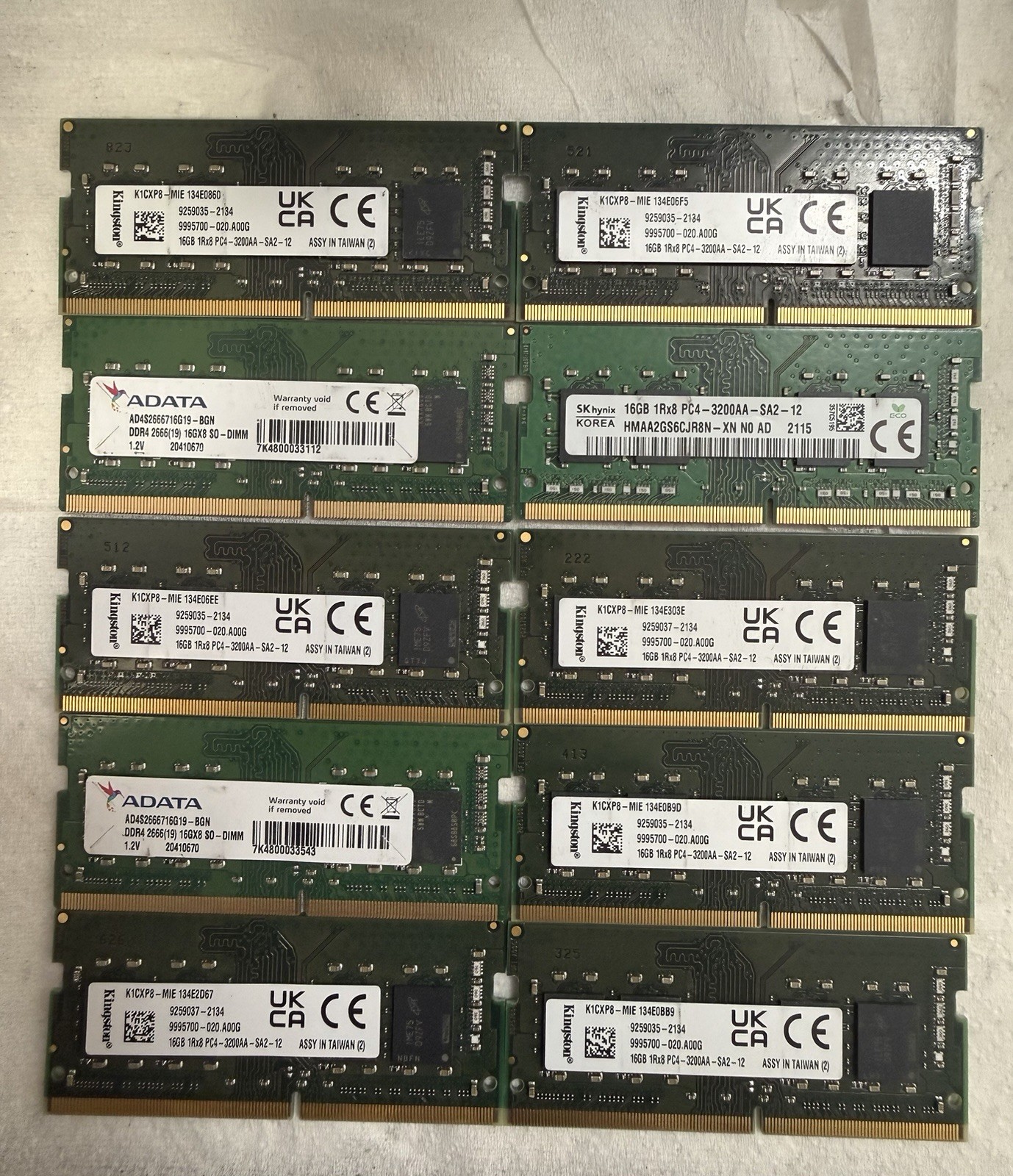 Lot of 10 /16GB DDR4 laptop RAM