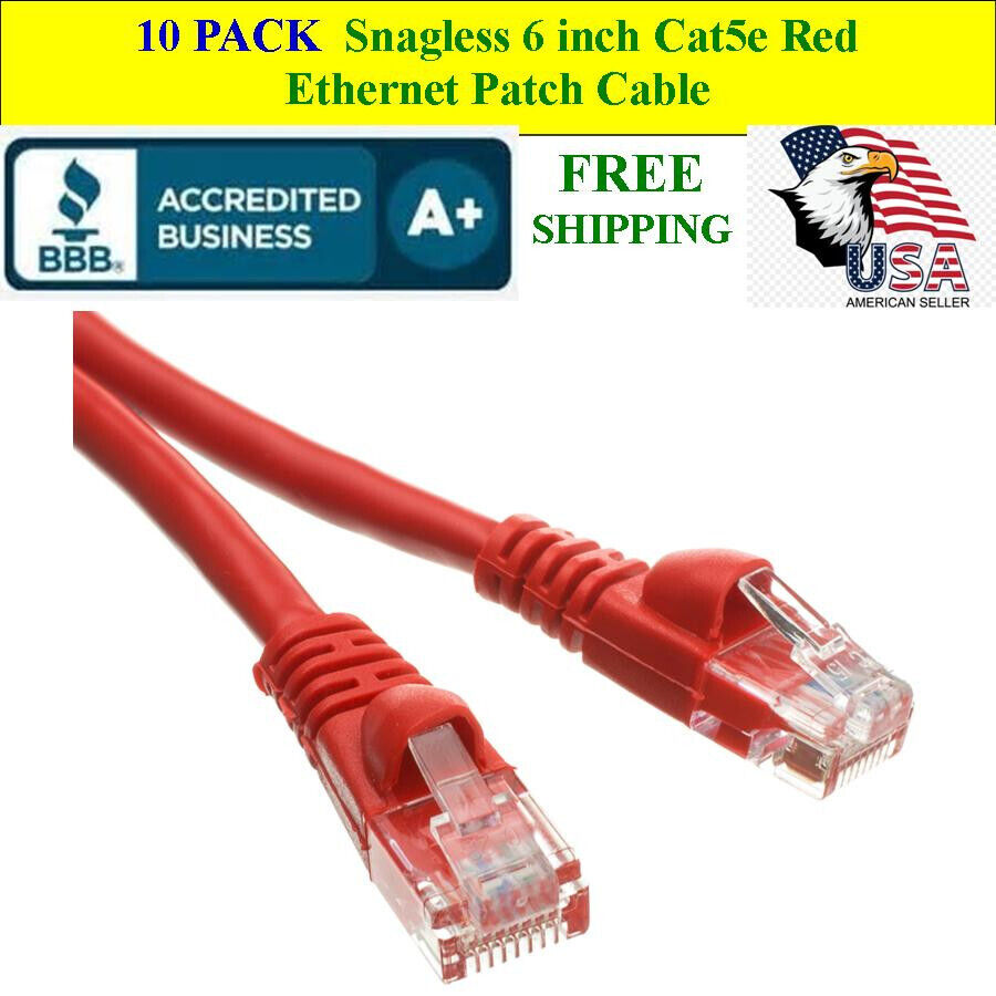 10 PACK 6 In Cat5e RED Network Ethernet Patch Cable Computer LAN 1 Gbps 350MHz