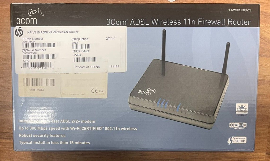 New HP V110 ADSL-B 3com Wireless 3-Com 11n Router 3CRWDR300B-73 JE461A#ABA