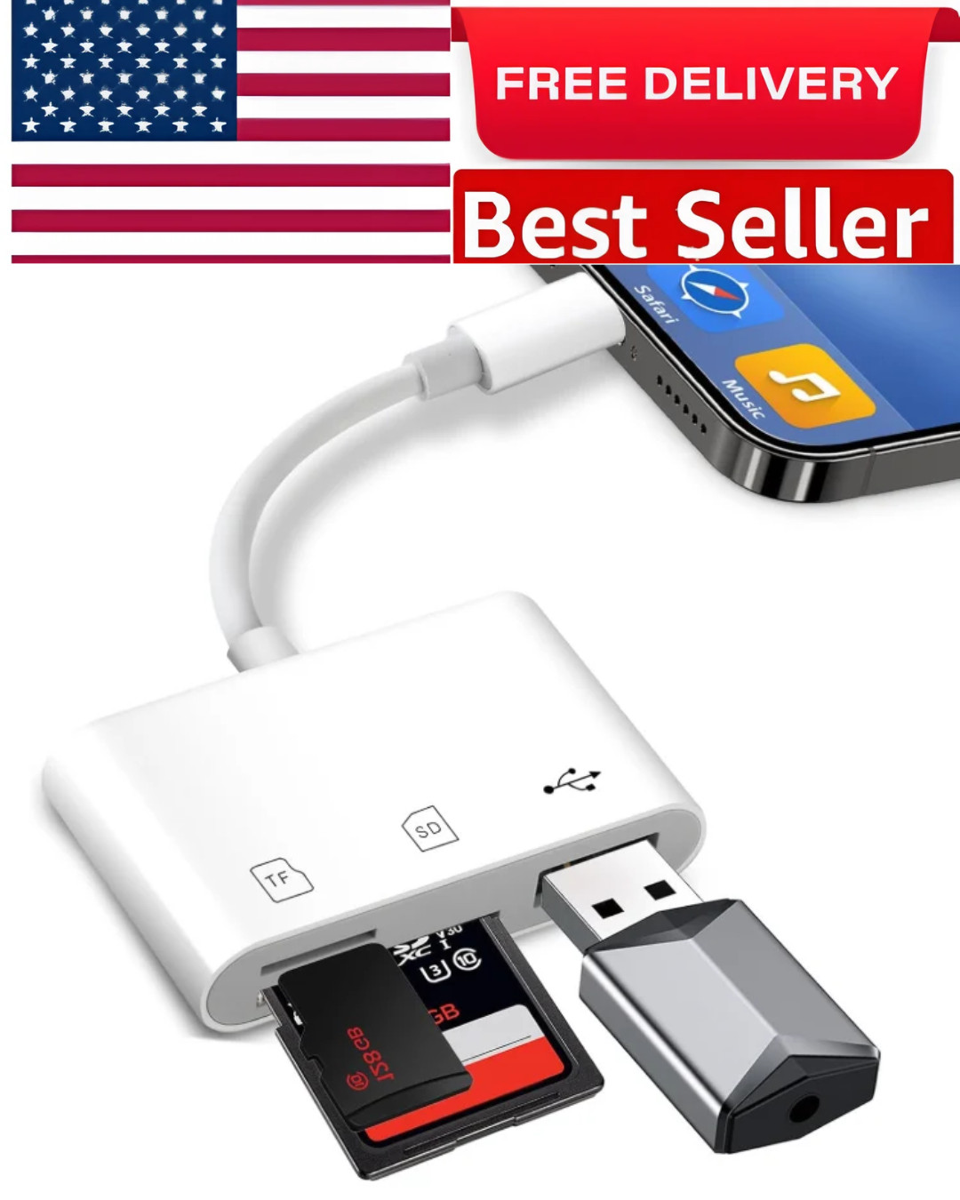 Apple Mfi Certified Lightning to SD Card Camera Reader for Iphone Ipad, Memory