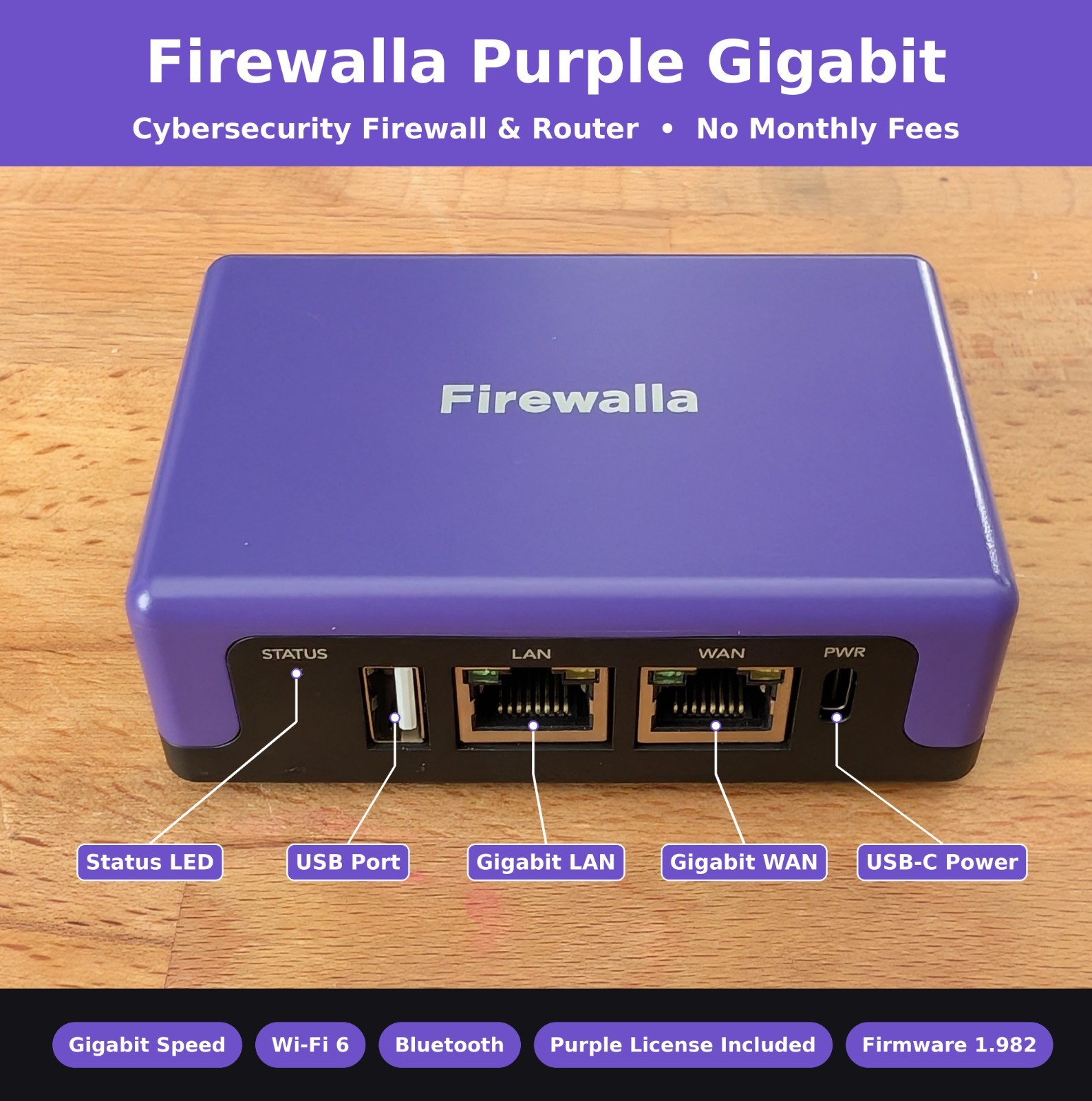 Firewalla Purple Gigabit Smart Firewall Router VPN Server w/ Parental Controls