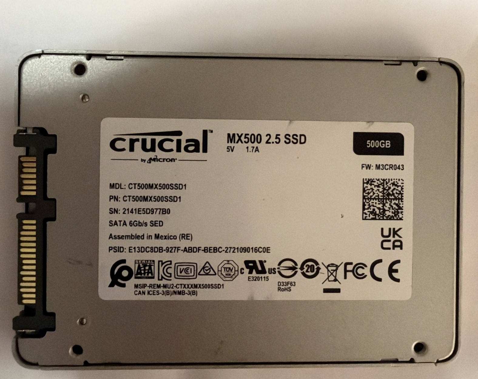 Crucial MX500 500 GB,Internal,2.5 inch (CT500MX500SSD1) Solid State Drive 68C7