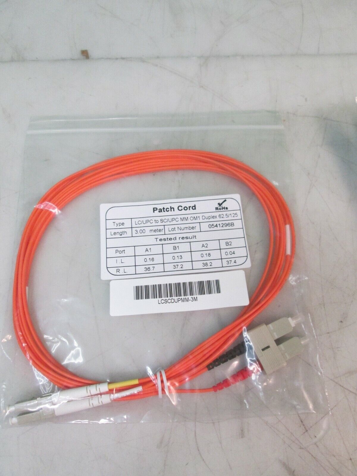3M Fiber Optic Patch Cord LC/UPC to SC/UPC MM OM1 Duplex 62.5/125 3 METER NEW