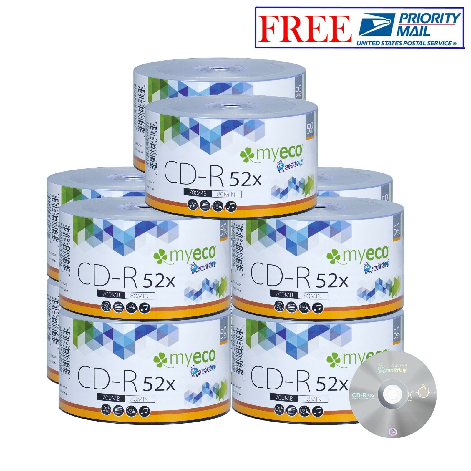 500 Pack MyEco CD-R CDR 52X 700MB 80Min Economy Logo Blank Recordable Media Disc