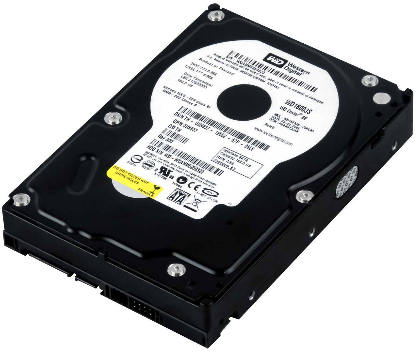 HARD DRIVE DELL 0UX837 WD1600JS 160GB 7.2K 8MB SATA II 3.5''