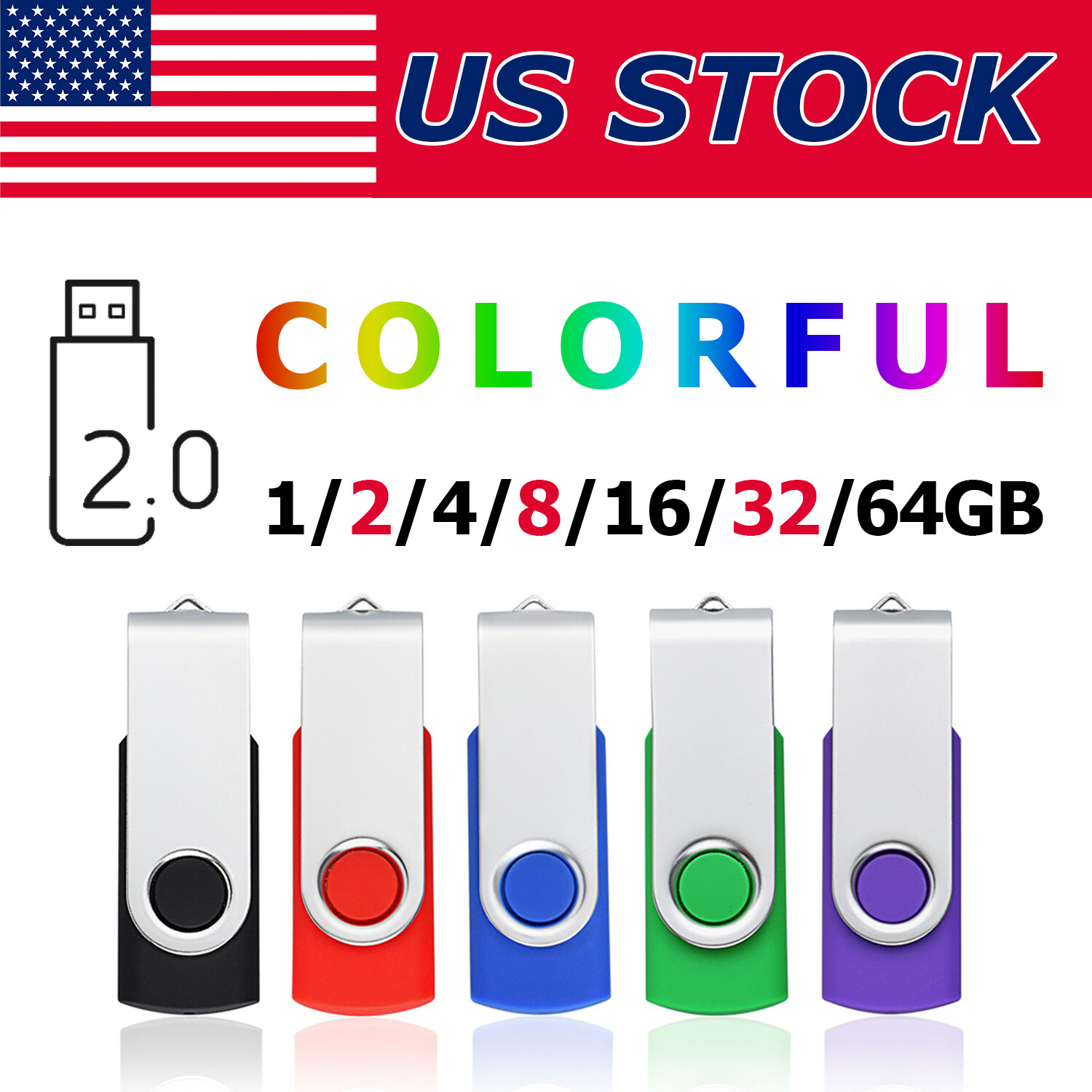 5/10Pack 1G 2G 4G 8GB 16G 32GB 64GB Memory Stick Swivel USB 2.0 Flash Drive Lot