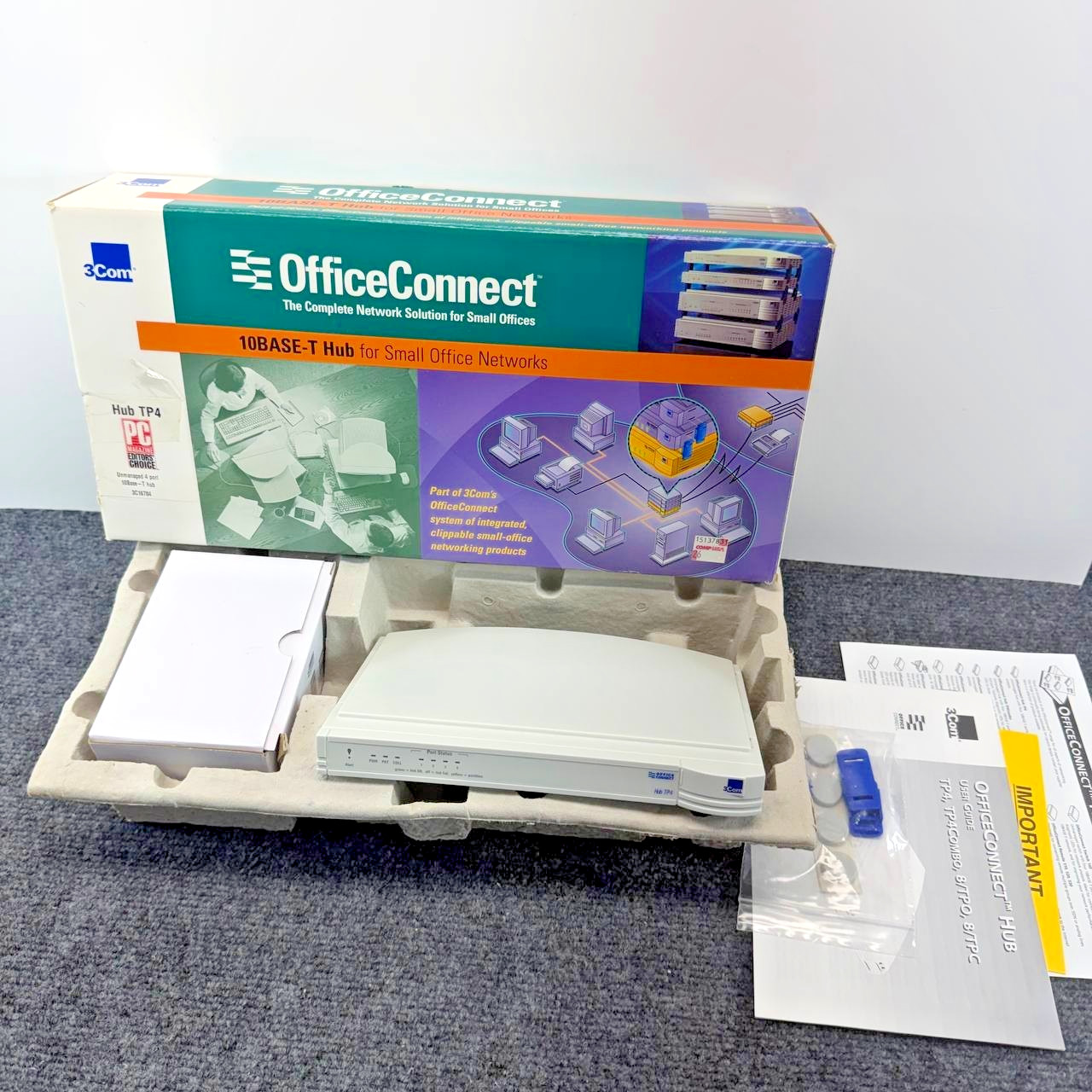 3Com OfficeConnect Hub TP4 3C16704 4 Port 10BaseT Ethernet Network Hub Boxed