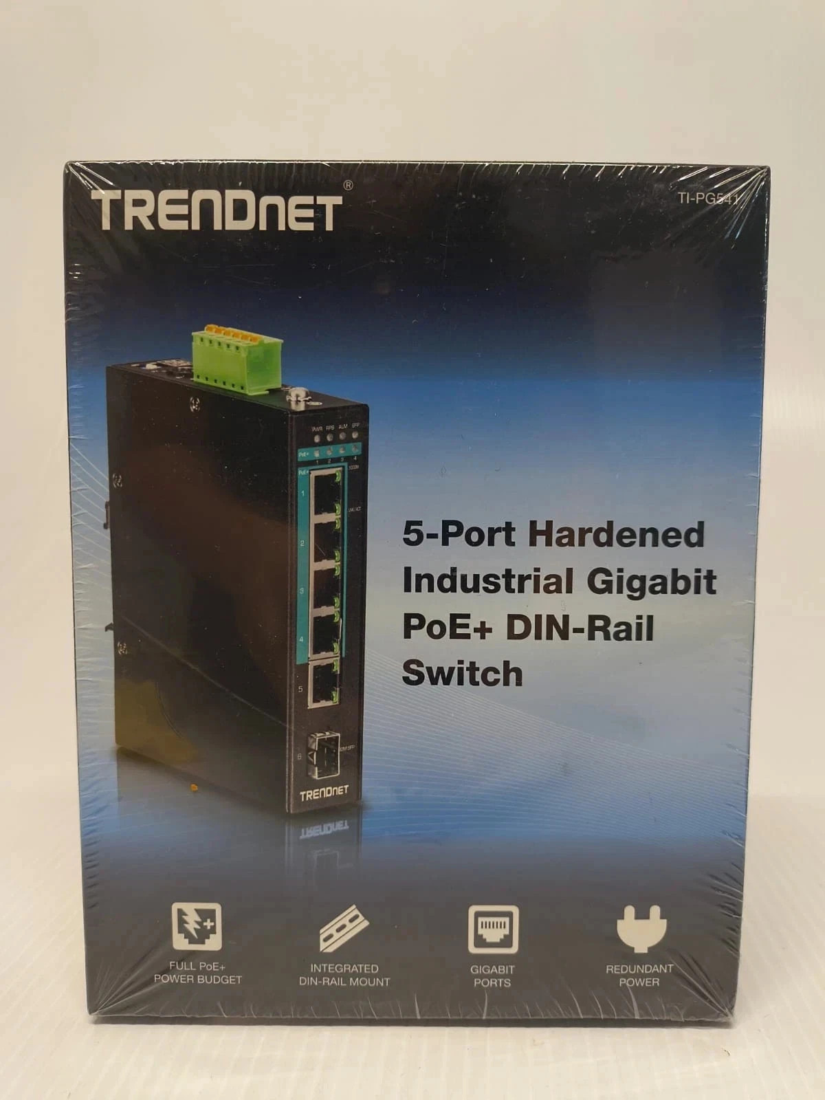 Trendnet TI-PG541 5 Port Hardened Industrial Gigabit PoE+DIN+Rail Switch SEALED