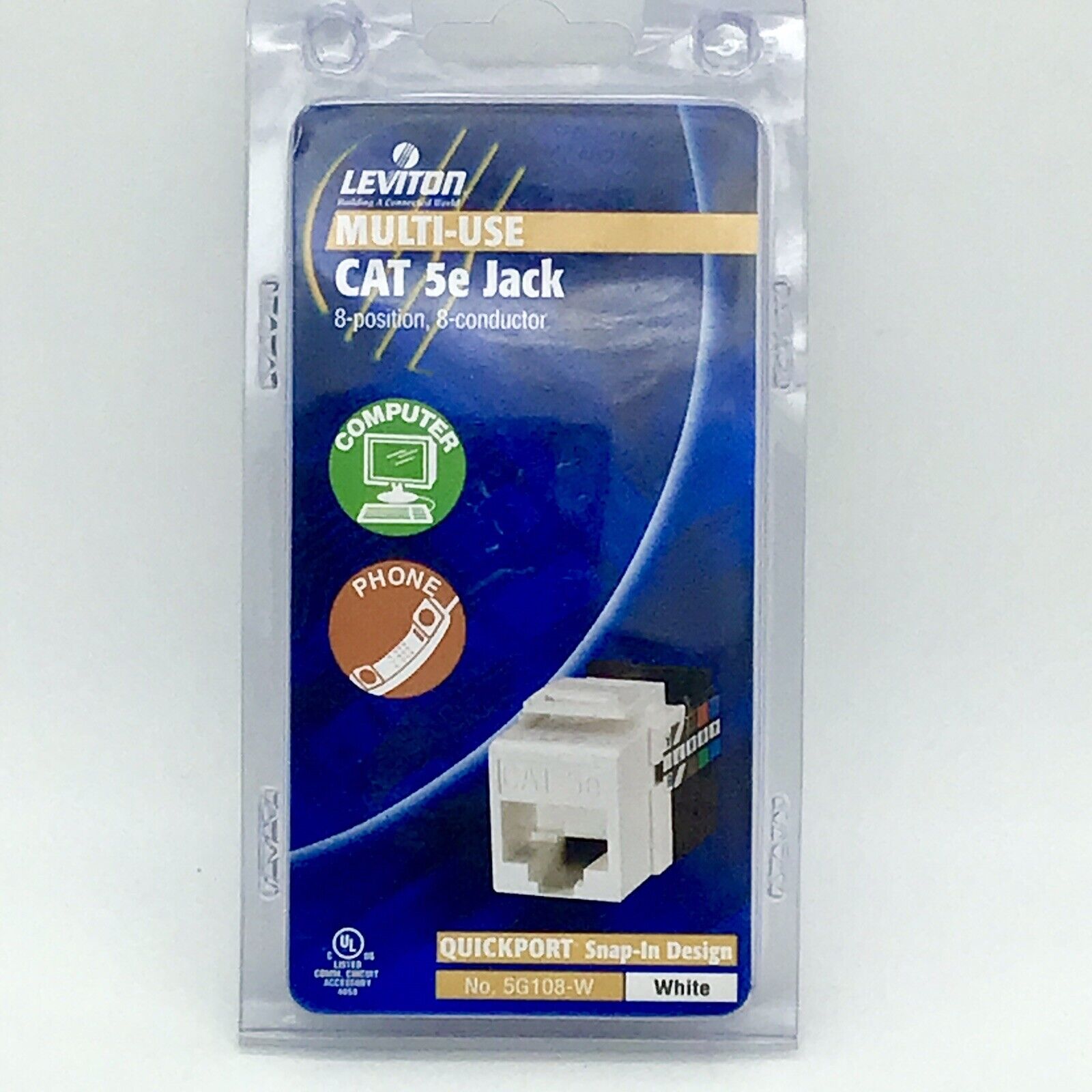 LEVITON JACK Quickport CAT 5e R06-5G108-W Multi-Use White Snap in Design NEW