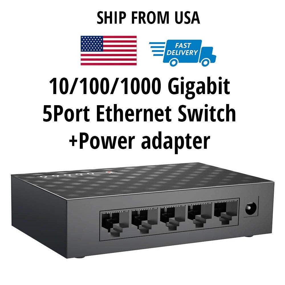 Gigabit 5 Port RJ-45 LAN Duplex Ethernet Switch Hub 10/100/1000mbps