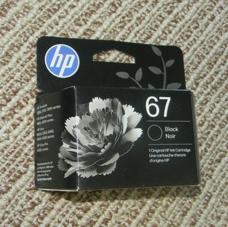 New Genuine HP 67 Black Ink Cart in SEALED Retail Box EXP 07/2028 