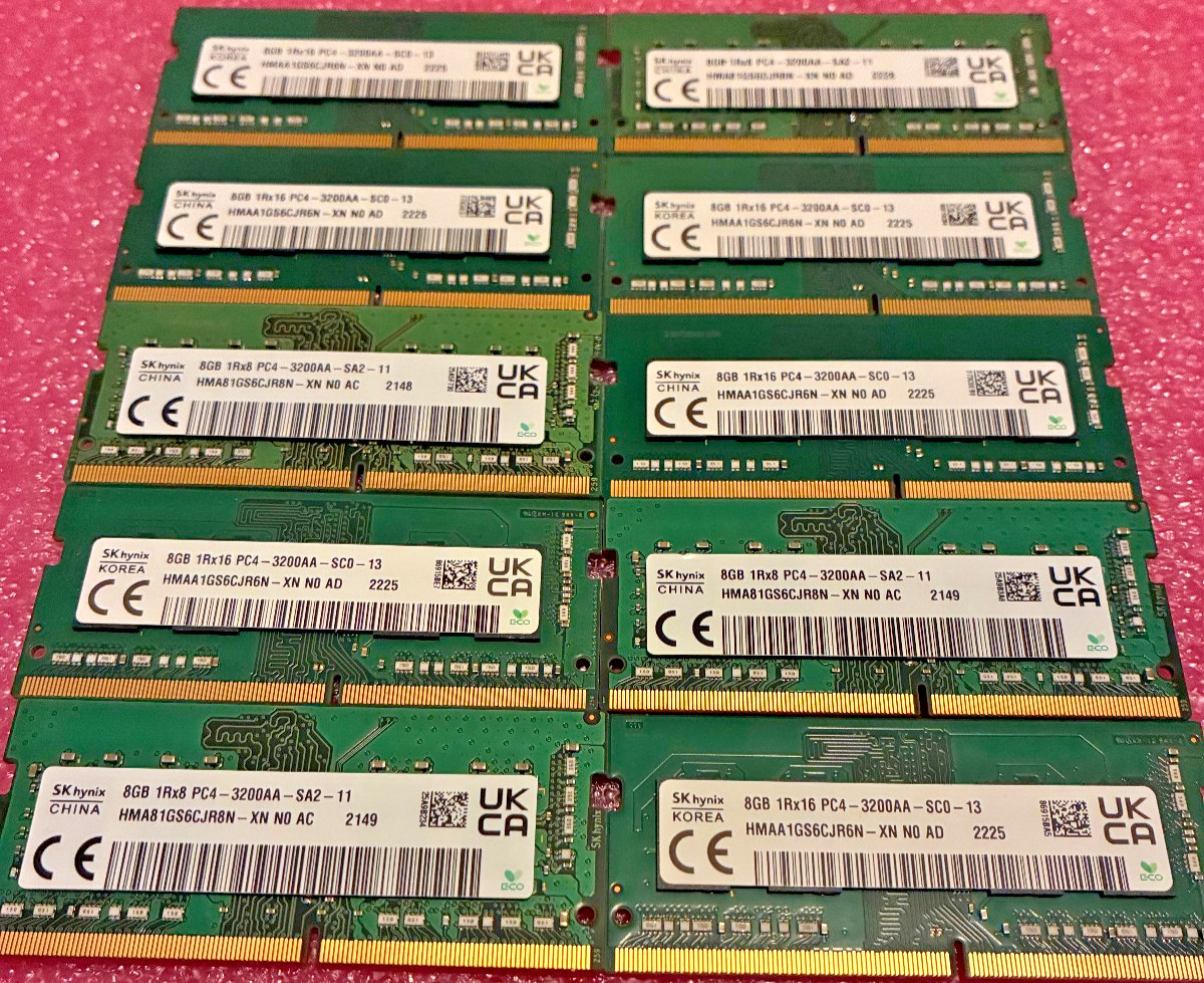 Lot Of 10 - 8GB 3200MHZ DDR4 SODIMM, SK hynix