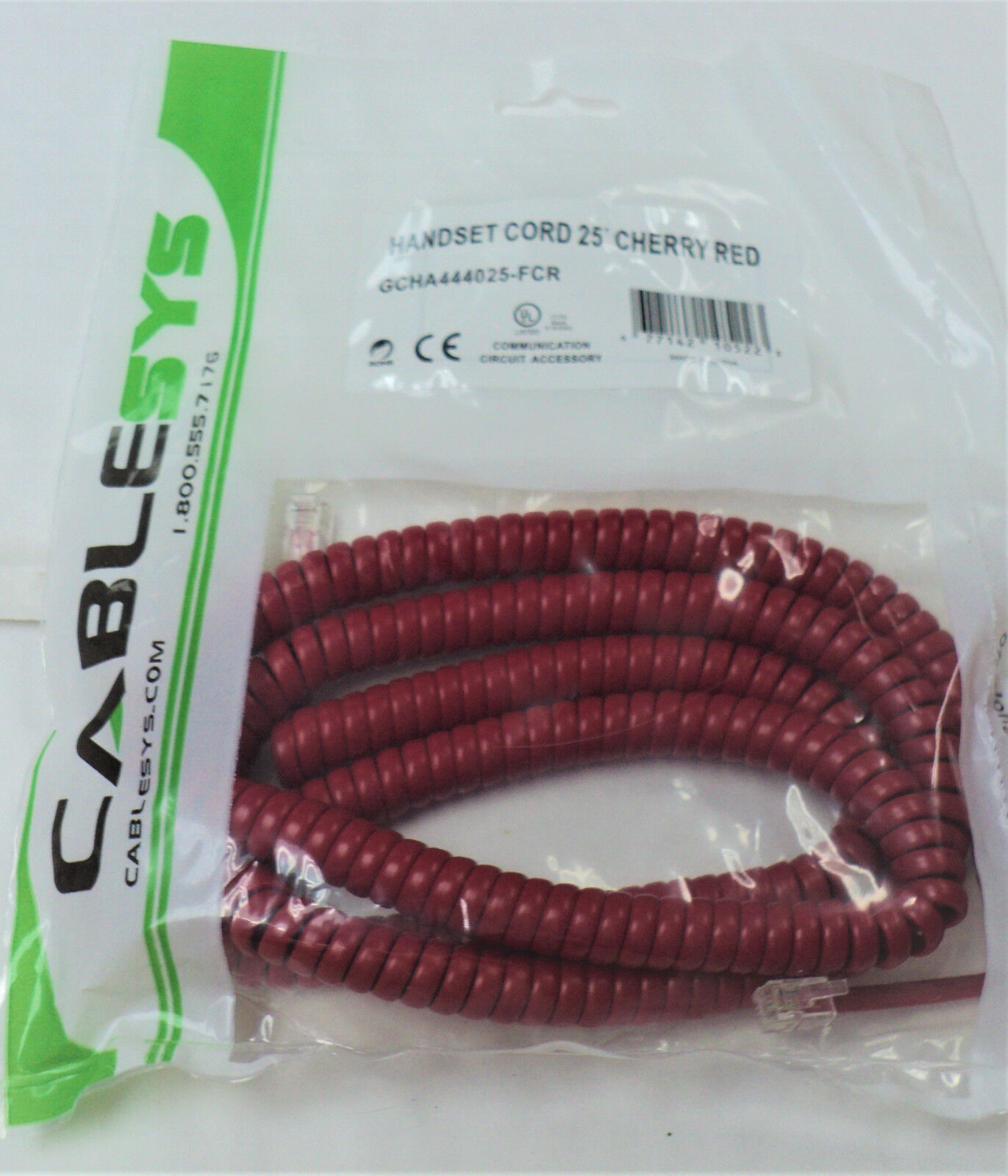 Cherry Red Long Handset Cord Vintage Phone Receiver Curly Cablesys 2500RD 25 Ft