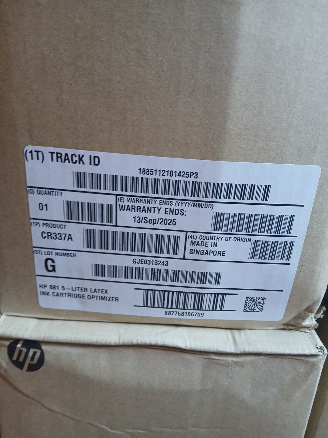 Hpi 881 CR337A Optimizer 5L Ink Cartridge for Latex Printers New Sealed