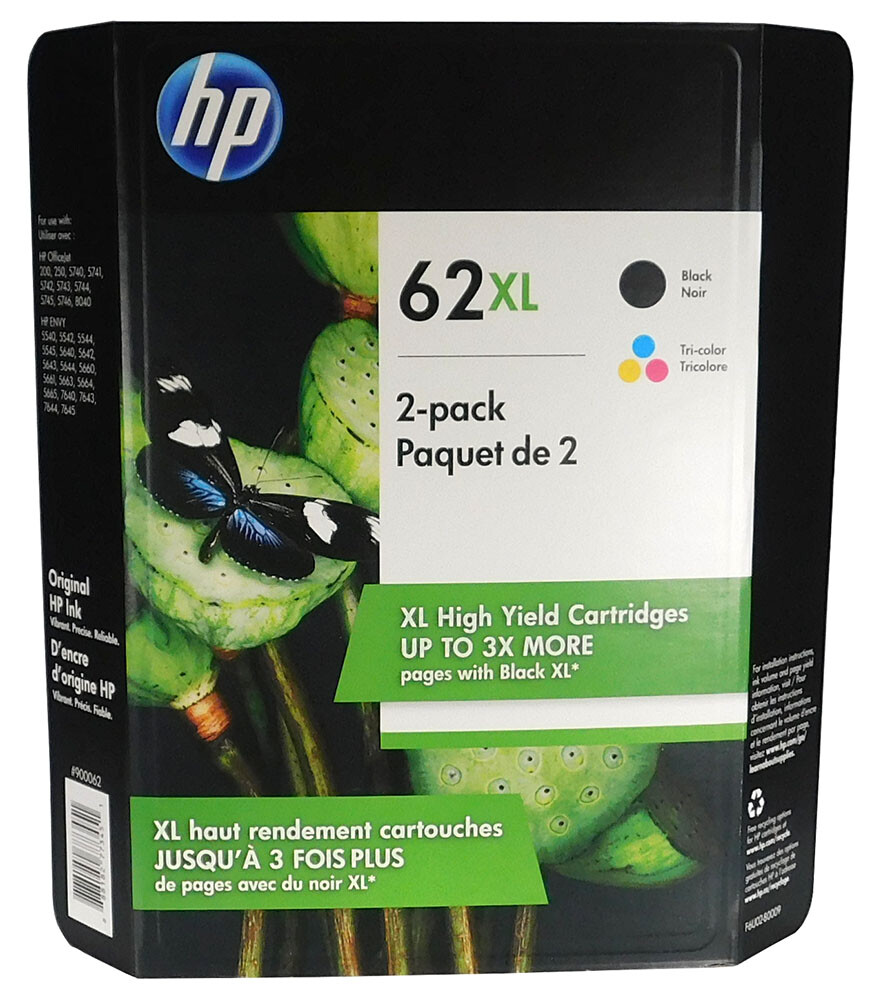 HP 62XL Black & Color Ink Cartridge for ENVY 5540/7640, OfficeJet 5740 - Genuine