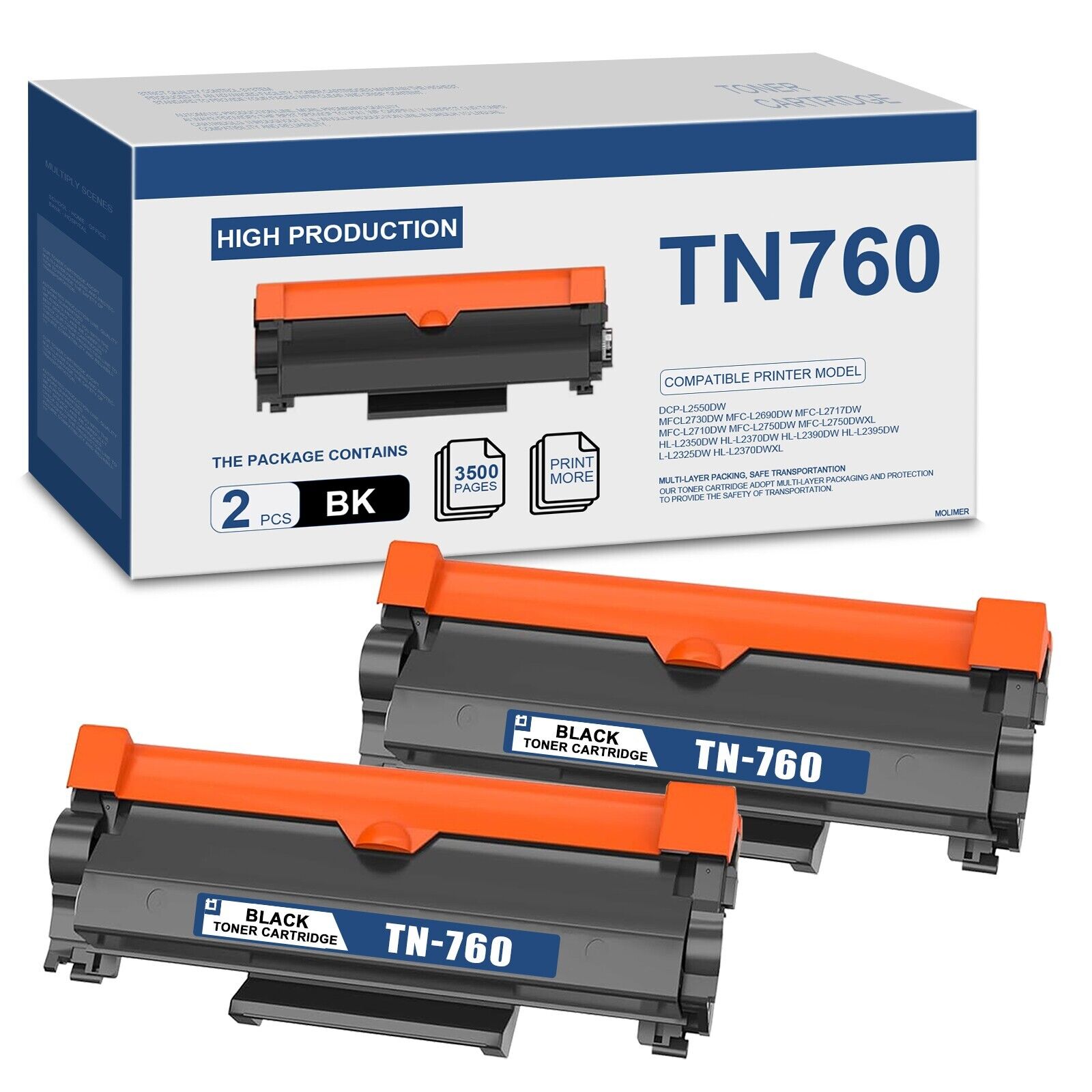 TN760 Black Toner Cartridge Replacement for Brother TN760 MFC-L2710DW Printer