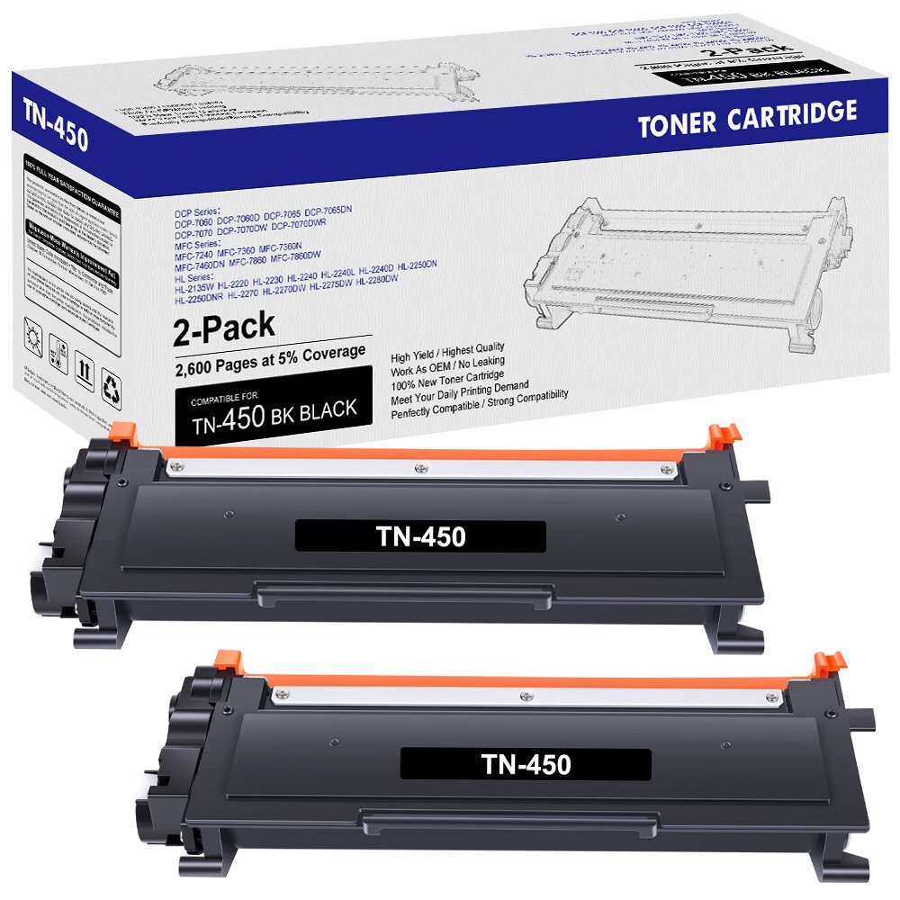 NEW TN450 TN-450 High Yield Toner Cartridge For Brother Replacement - 2PK