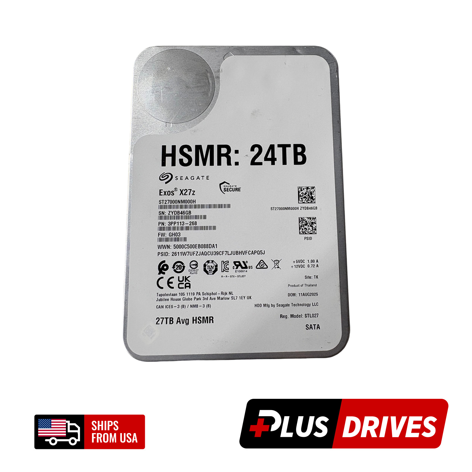 24TB SATA Seagate 3.5in EXOS X27z SMR 6.0Gbps 7.2K 512e/4Kn Enterprise HDD