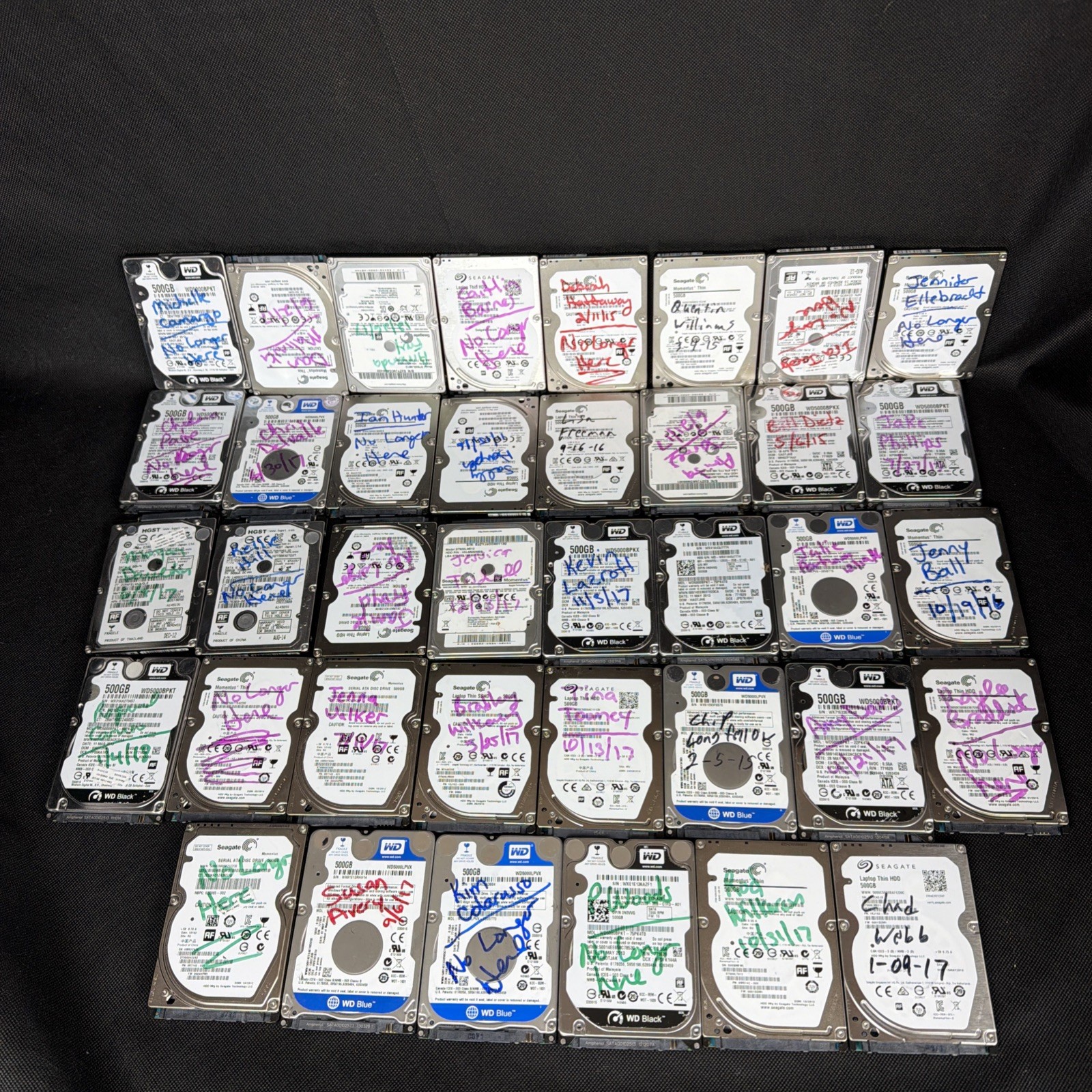 Lot of 39 pcs SATA HDD 2.5” Mix Major Brands - 500GB Each Seagate WD &… Tested