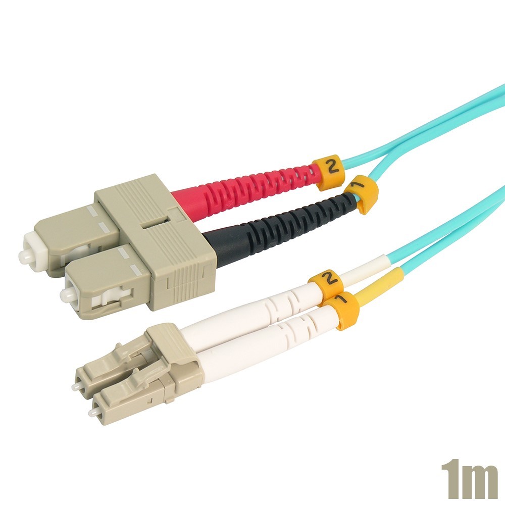 1-20M LC UPC to SC UPC OM4 Fiber Optic Multi Mode Duplex 50/125 Patch Cable Aqua