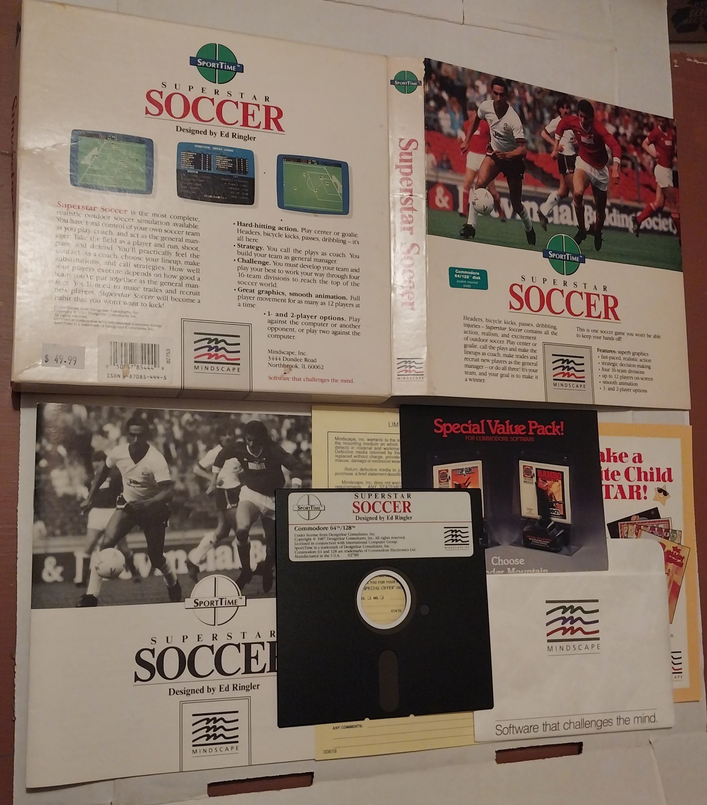 RARE  Sport Time Superstar Soccer Commodore C64 1987 complete with registration