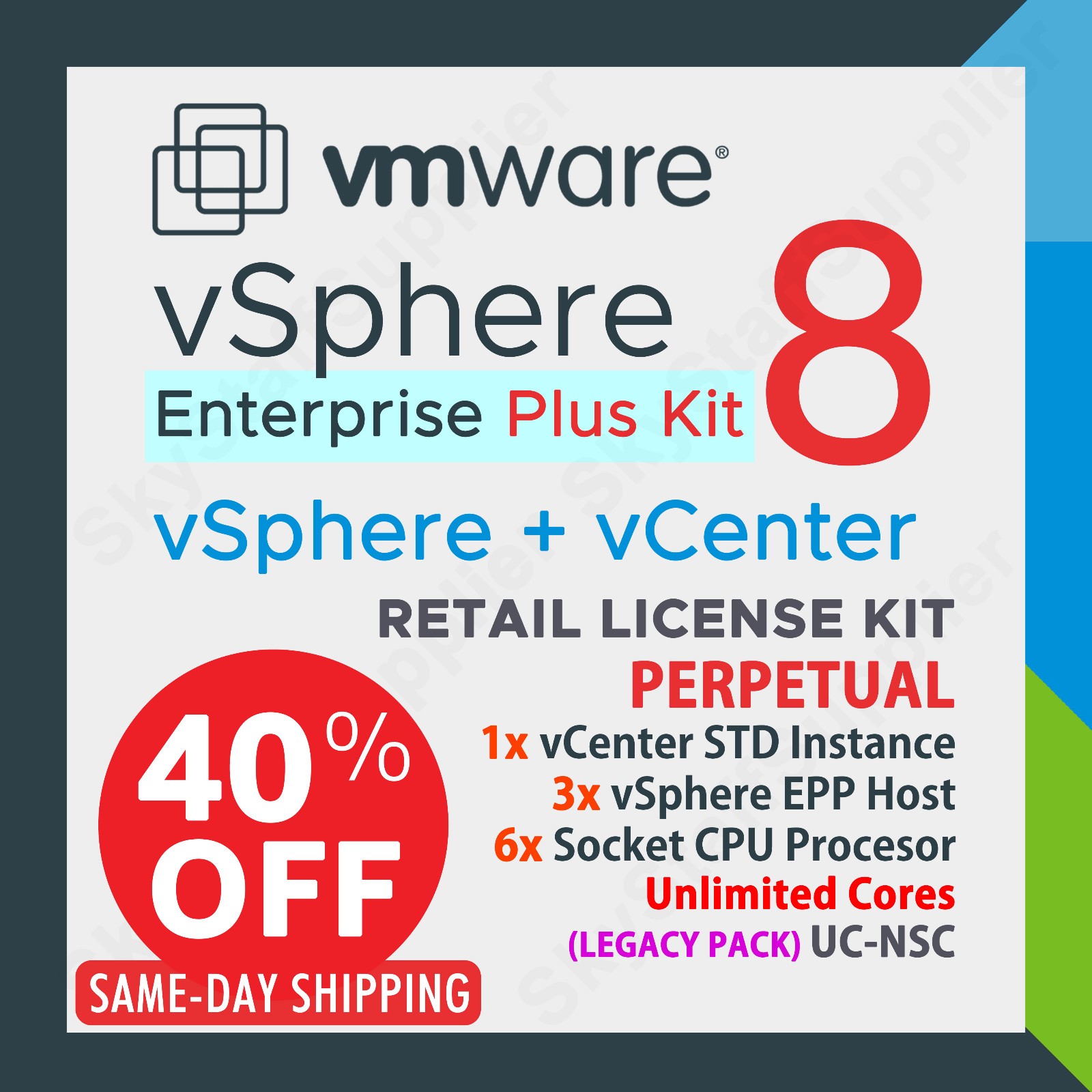 VMware vSphere 8 ENTERPRISE Plus 6 CPU / 3x HOST + vCenter STD, VS8-EPL-6AK NEW