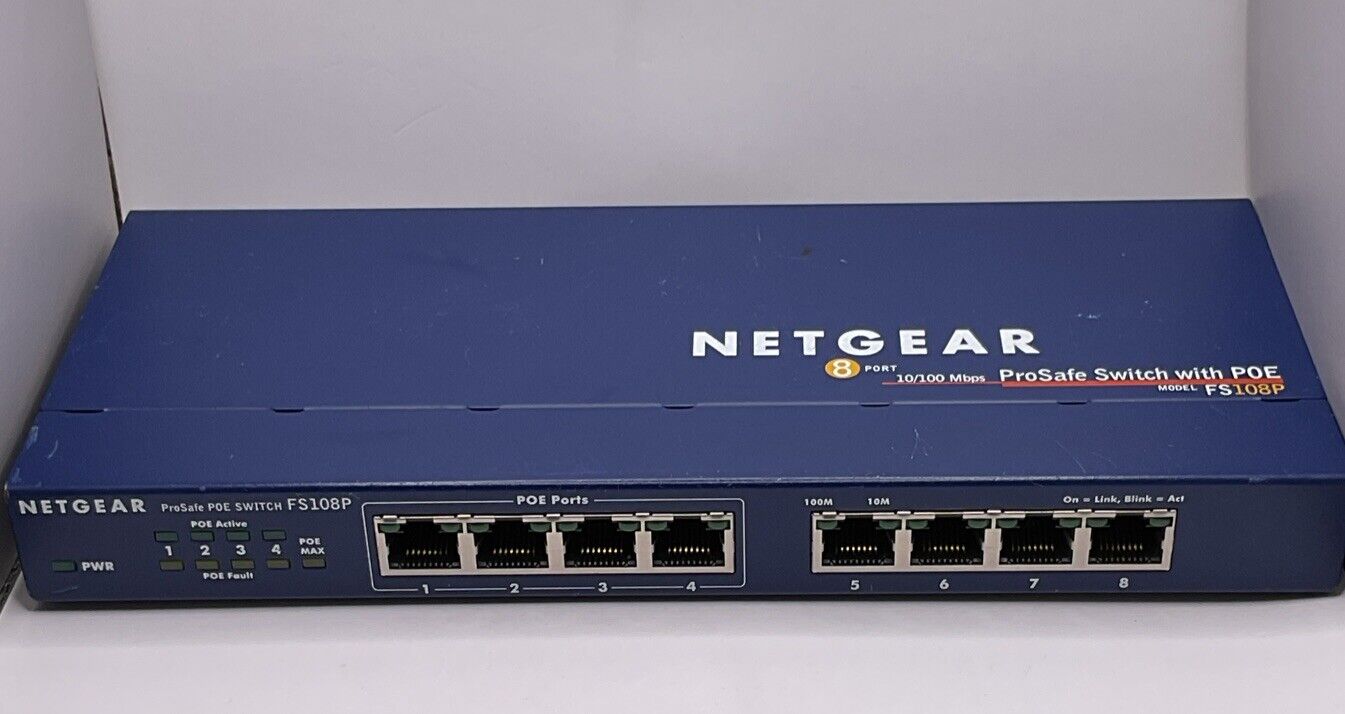 netgear prosafe 100 Series FS108P *8 ports with POE *Fast Ethernet *AC Adapter
