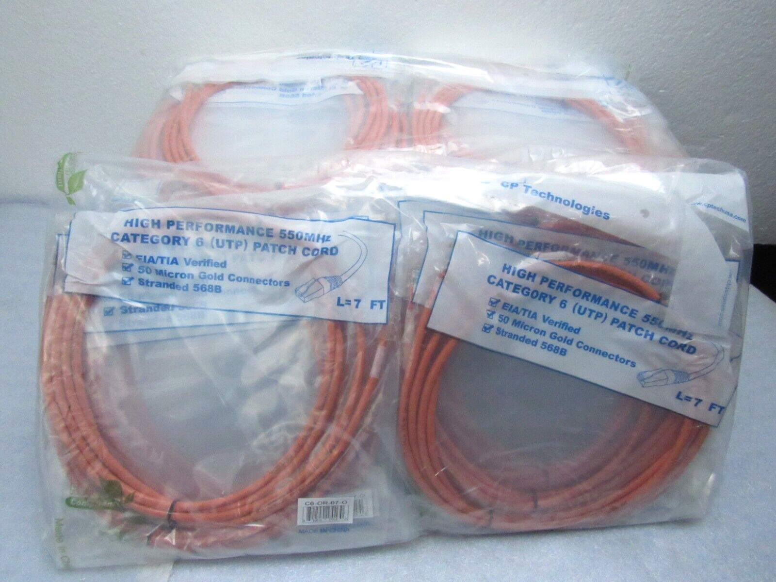 [LOT OF 45] CP Technologies C6-OR-07-0 7\' Orange Cat6 Booted UTP Patch Cord [EP]
