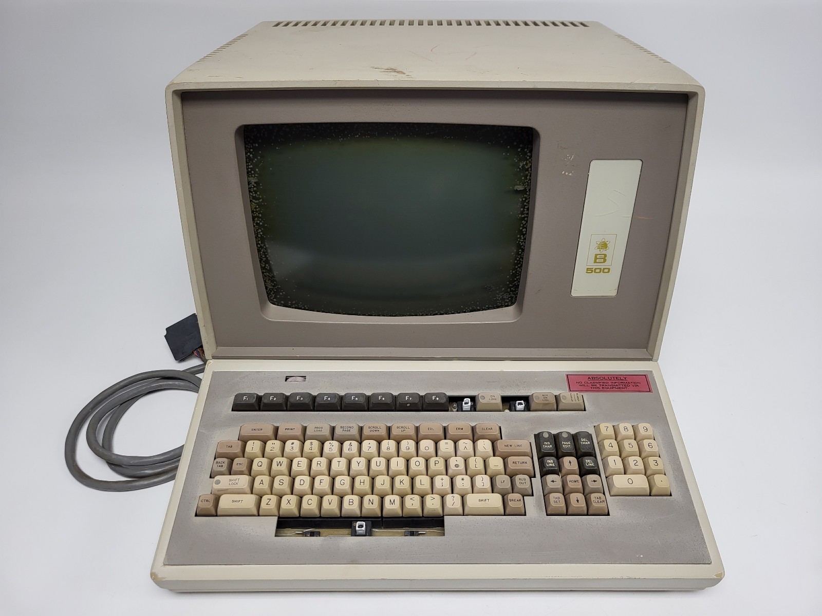 Vintage 1970s Beehive B500 Terminal with Keyboard, Key Tronic Switches -Cut Cord