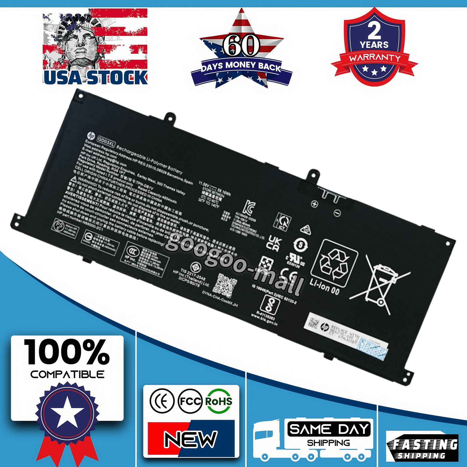 New GD03XL Battery For HP Envy x360 14 2-in-1 OmniBook X 14 EliteBook Ultra G1q