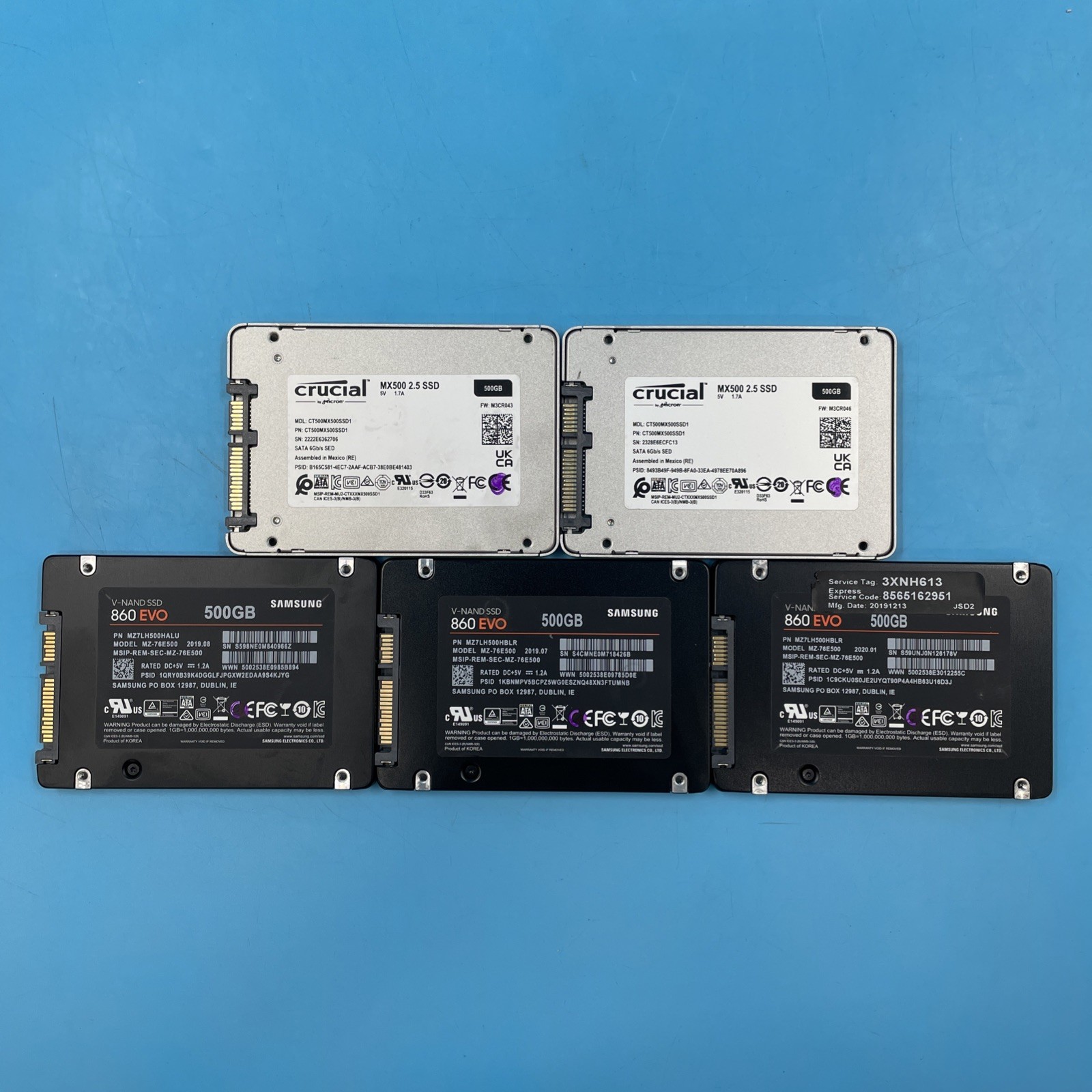 (LOT OF 5) *MIXED BRANDS* 500GB SSD 2.5