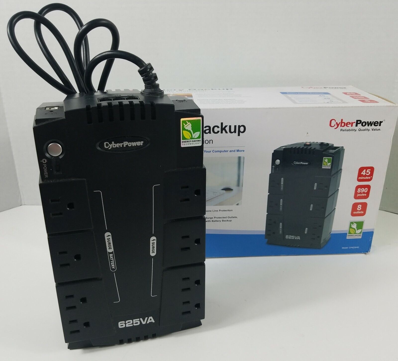 Cyber Power GreenPower UPS Battery Backup Model CP625HG Surge Protection 625 VA 