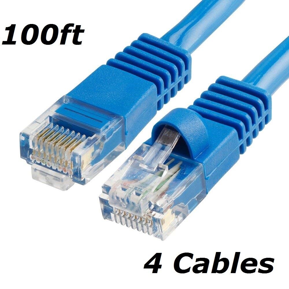 4x 100FT CAT5 CAT5E BLUE ETHERNET LAN NETWORK CABLE RJ45 Patch Network Blue US