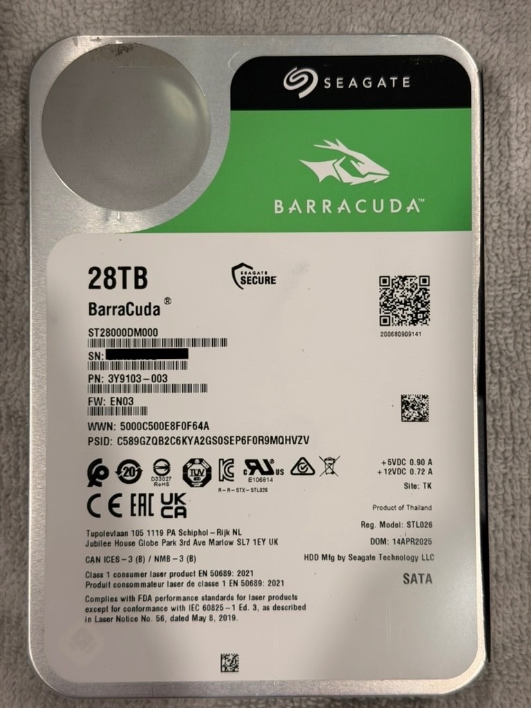 Seagate BarraCuda 28TB 7.2K SATA 6Gb/s 3.5in Internal HDD ST28000DM000 - Tested