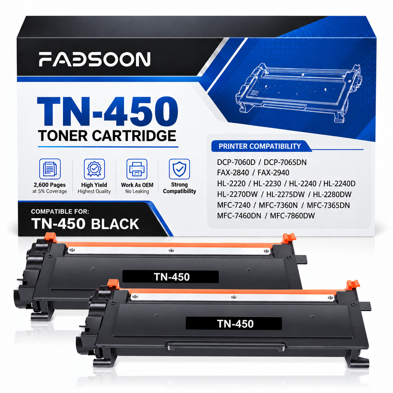 TN450 TN420 Toner Cartridge 2PK BK for DCP-7060D DCP-7065DN FAX-2840 FAX-2940