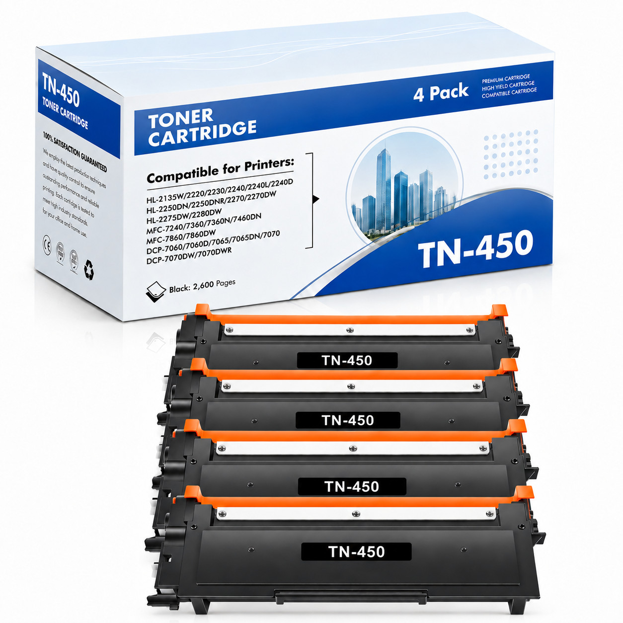4-PK TN450 Toner Cartridge Replacement for  Toner Black HL-2135W/2270DW