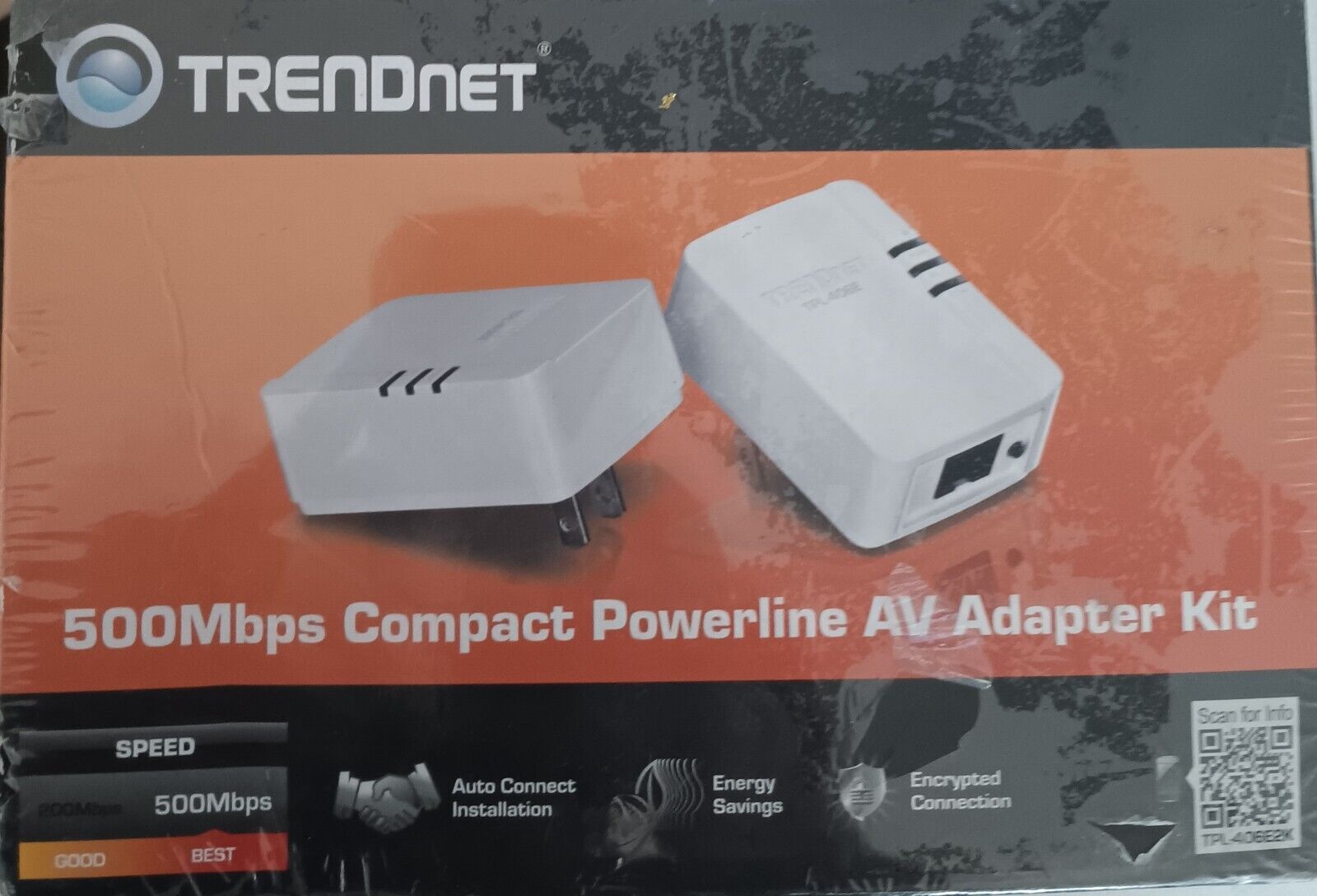 TRENDnet 500Mbps Compact Powerline AV Adapter Kit TPL-406E2K New & Sealed