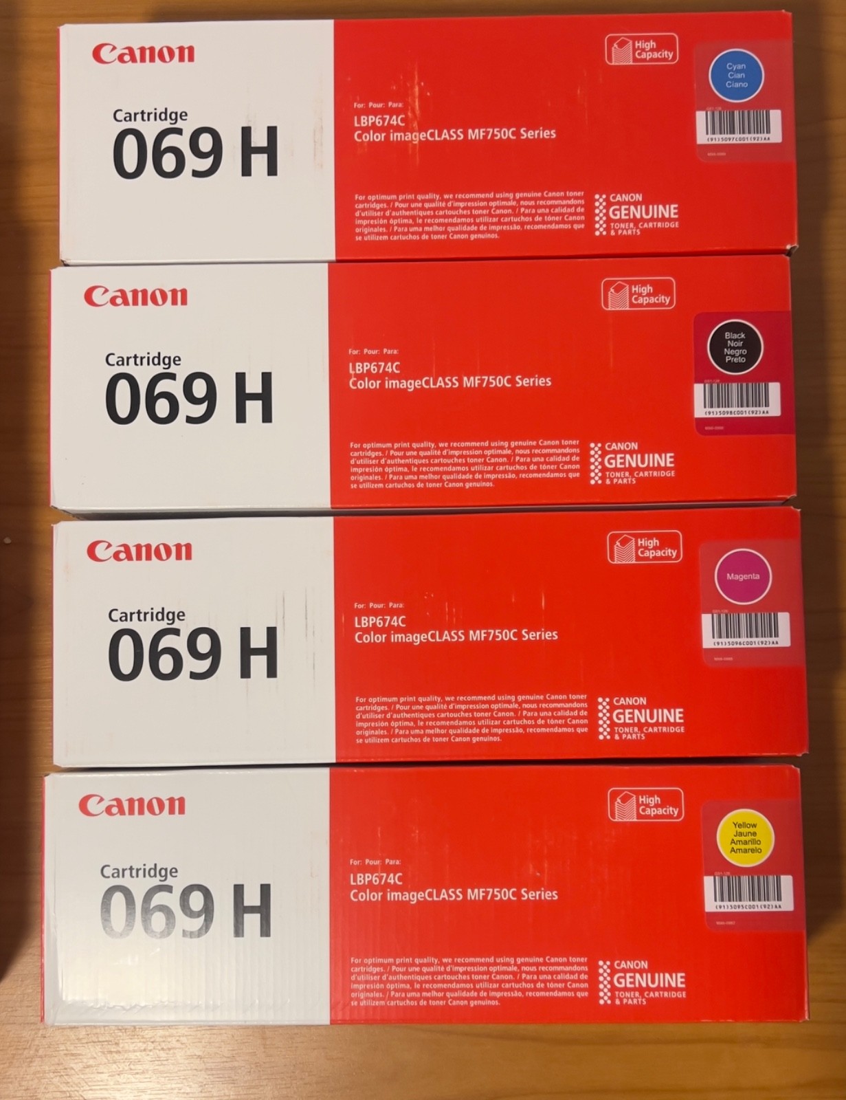 Canon 069H CMYK High Yield Toner Cartridge Set OEM 5098C001 5097C001 509