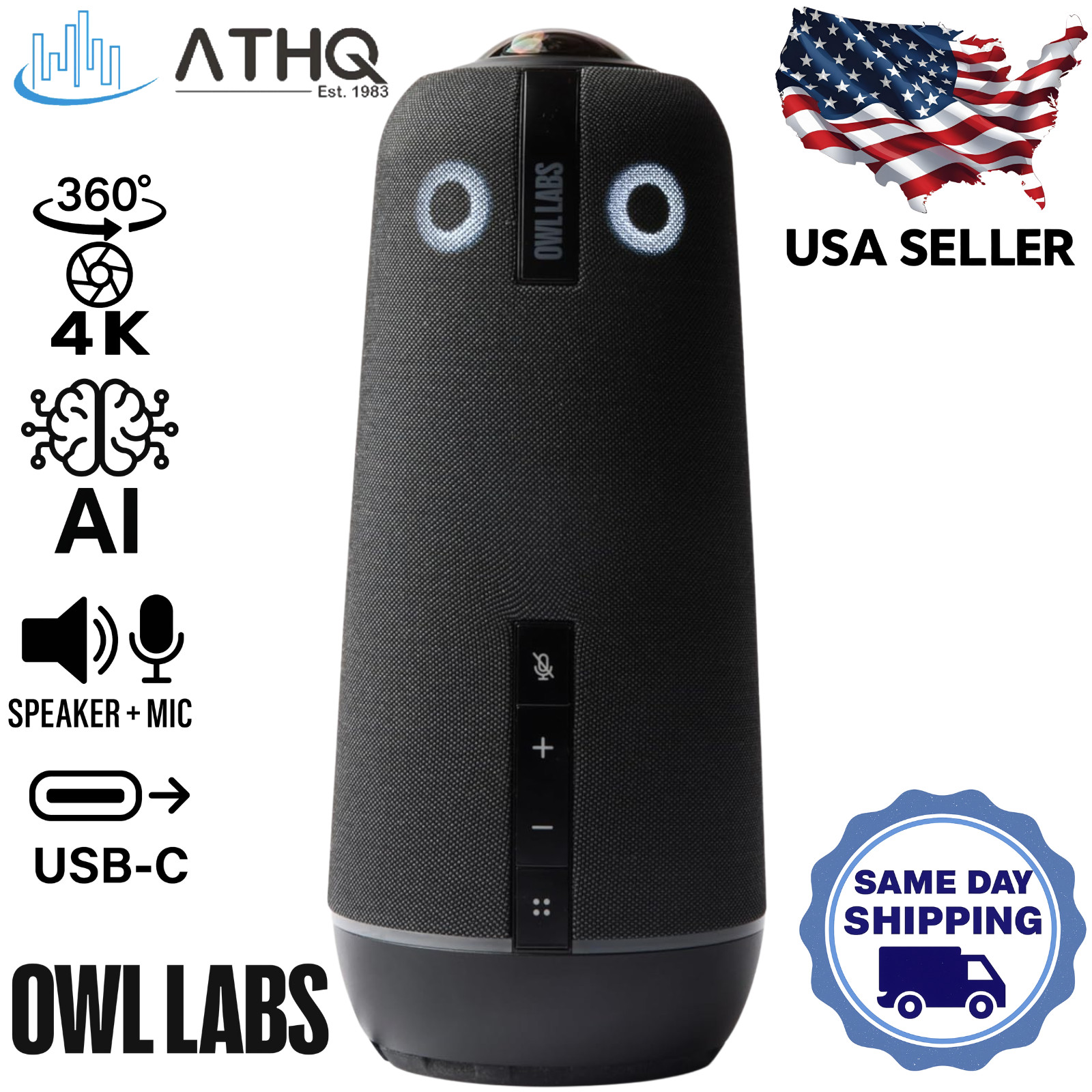 Owl Labs Meeting Owl 4+ Smart 360° 4K AI Video Conference Business Camera USB-C