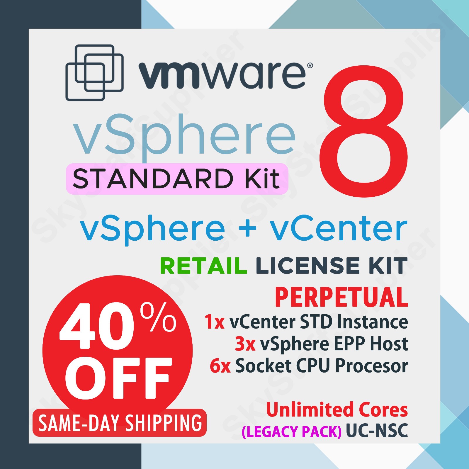VMware vSphere 8 STANDARD 6 CPU / 3x HOST, BUNDLE KIT + vCenter STD, Retail NEW