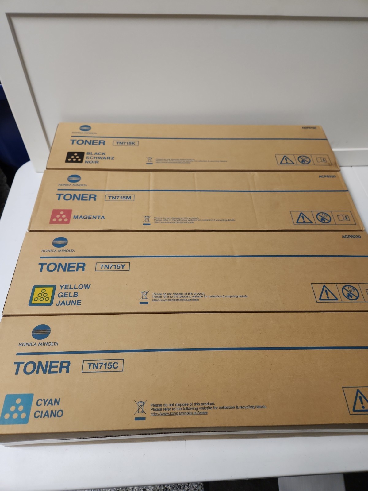 4 Genuine Konica Minolta TN715 ACP8130 APC8230 APC8330 APC8430 BCMY Set Toner 