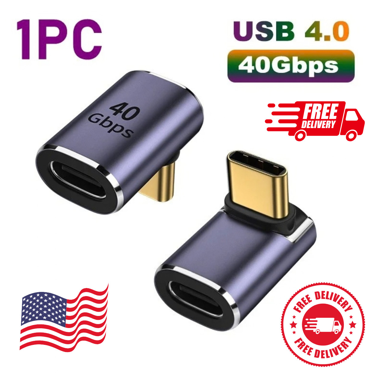 USB C 90 Degree Adapter, Right Angle L Shape USB Type C Male to Female