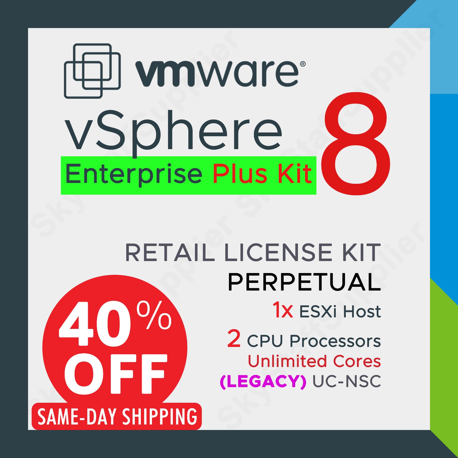 VMware vSphere 8 ENTERPRISE Plus, 2 CPU Perpetual License, Legacy UCNS BRAND NEW