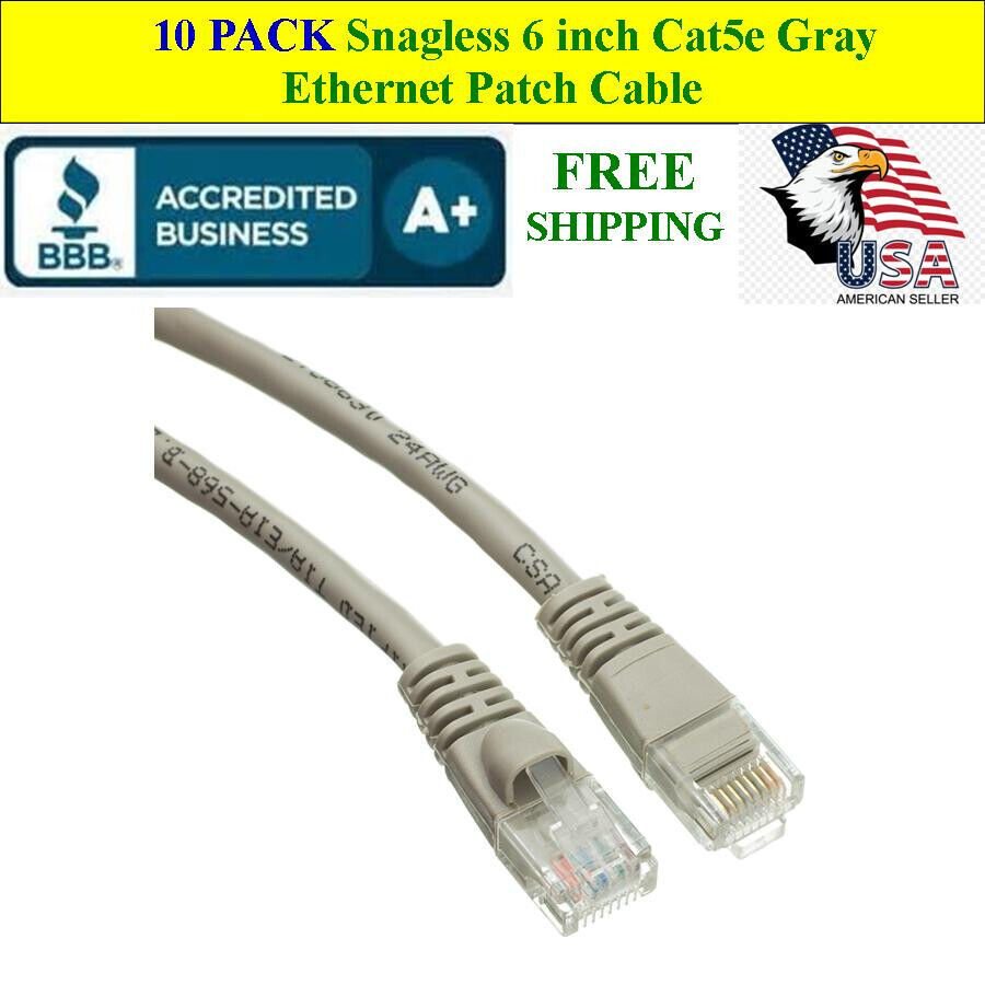 10 PACK 6 In Cat5e Gray Network Ethernet Patch Cable Computer LAN 1 Gbps 350MHz
