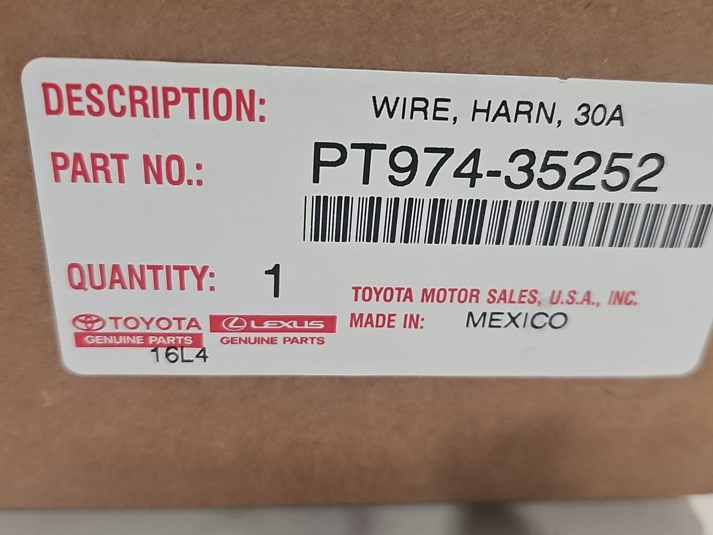 2024-Present Genuine OEM Toyota Tacoma Wiring Harness PT974-35252