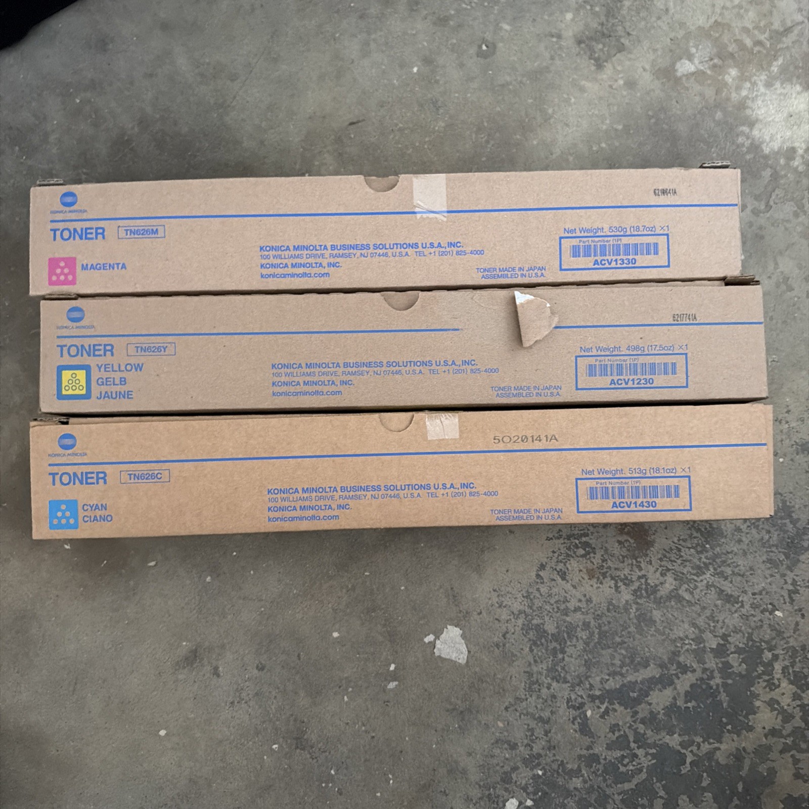 Genuine Konica Minolta Toner Cartridge Set TN626 CYM Bizhub C450i C450i C650i