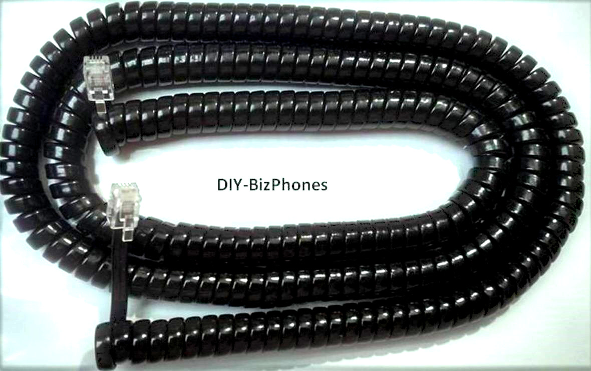 Black Long Handset Cord Landline Phone Generic Curly Coil Glossy Telephone 25Ft