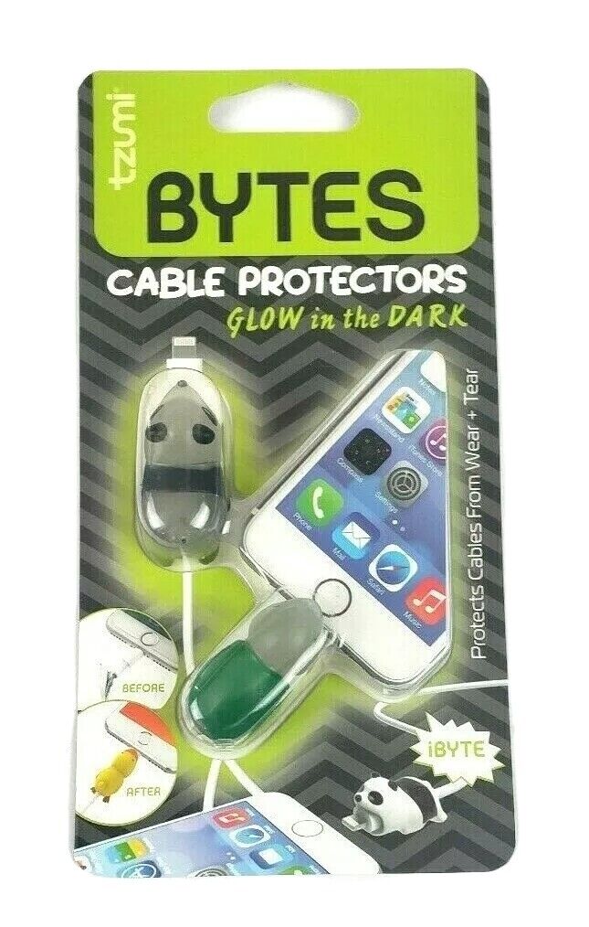 Tzumi Bytes Cable Protector Glow-In-The-Dark Panda & Turtle With Green Shell