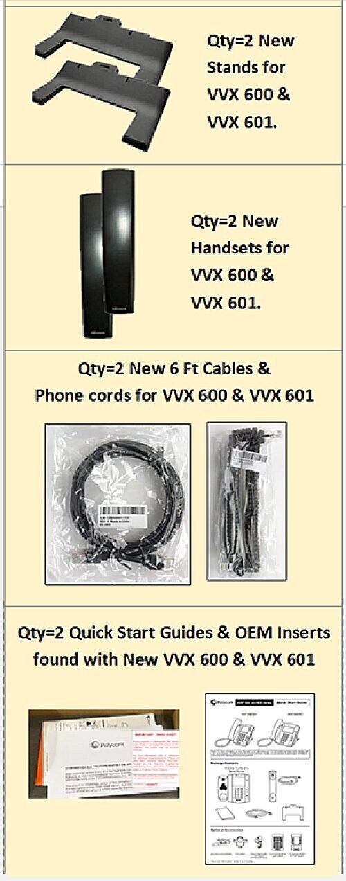 New Polycom VVX 601 VVX 600 Stands & Handsets & Cables & Cords **NEW** 